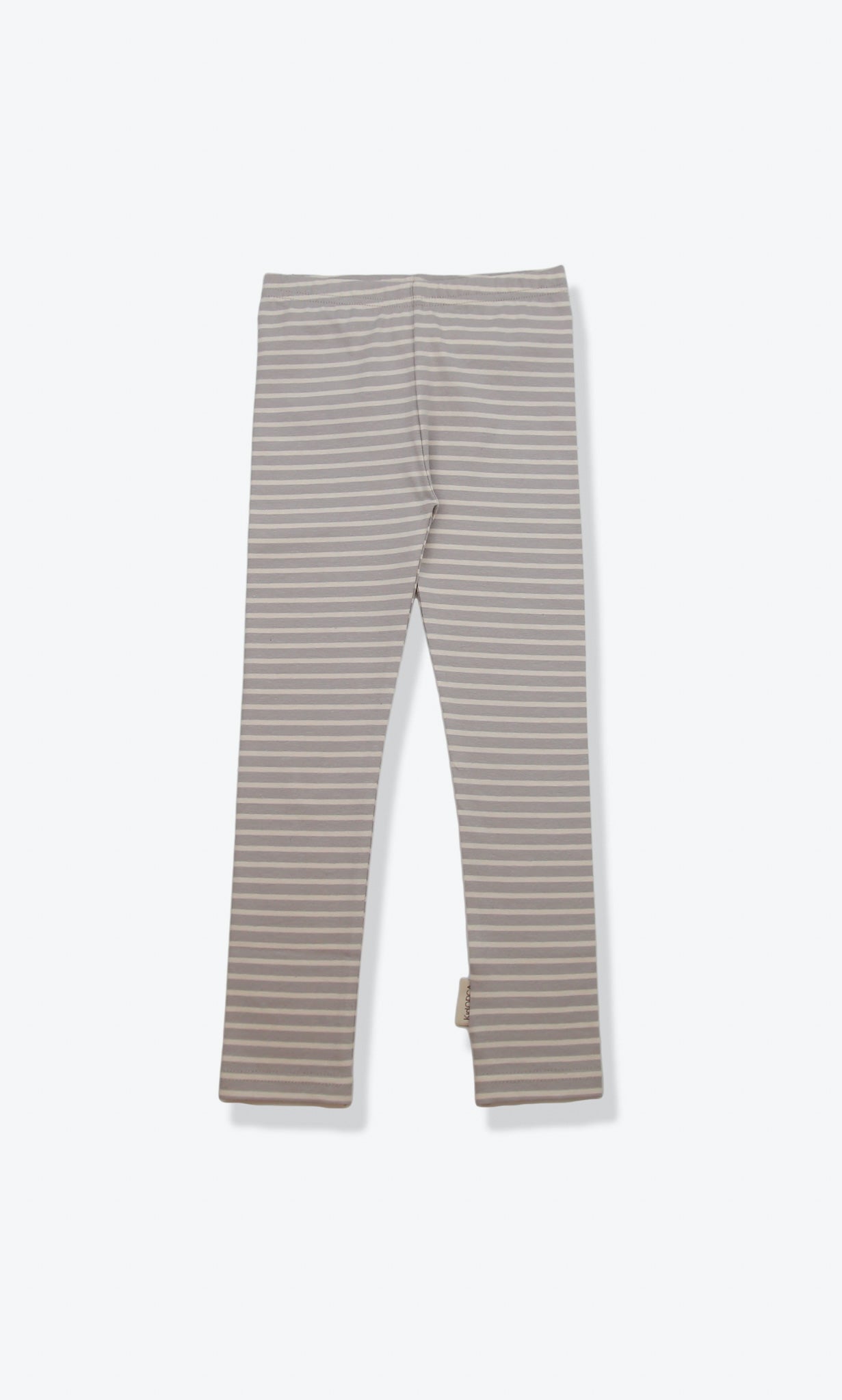 Organic striped extra‑long kids leggings in dove grey – front view