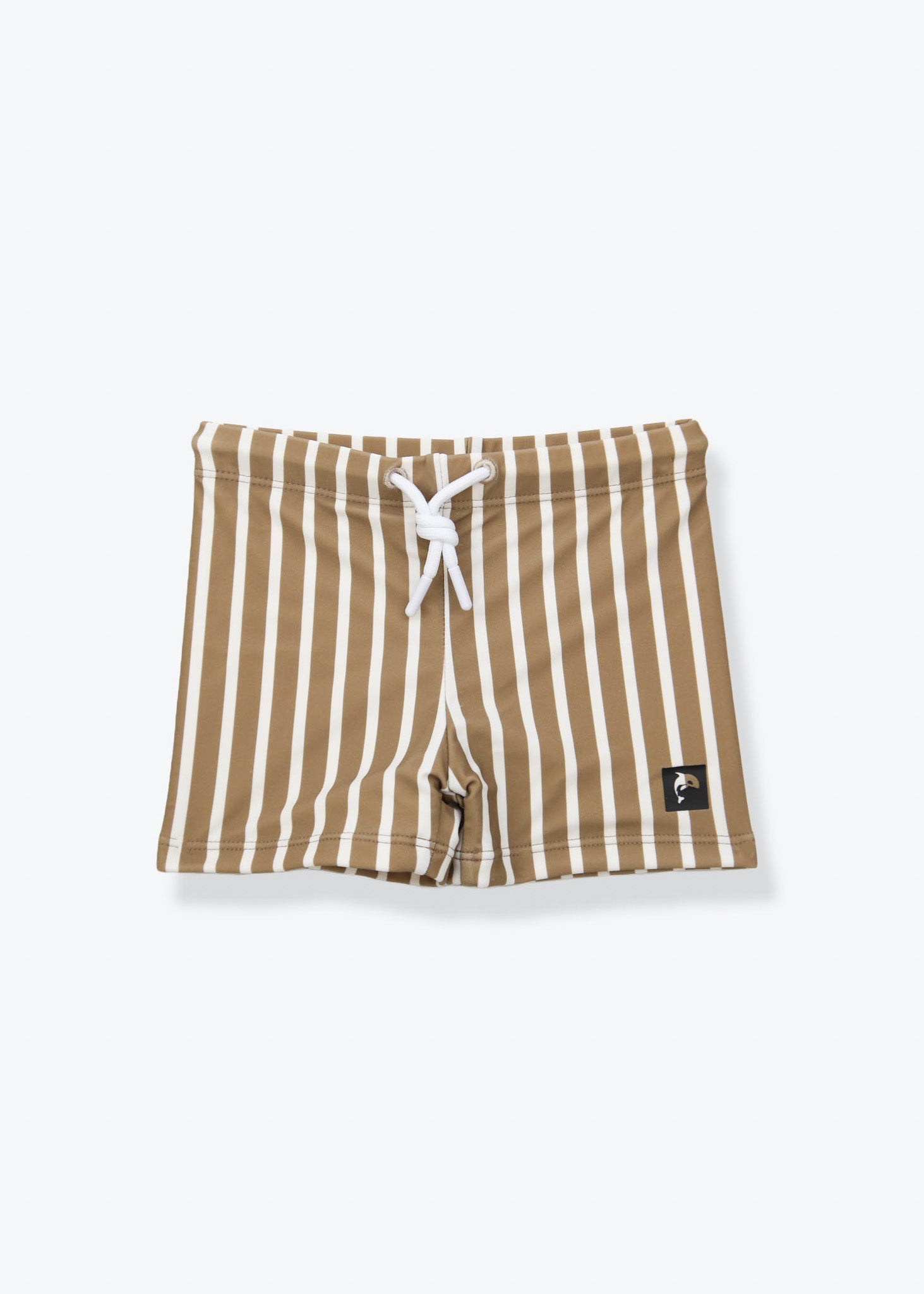 Kids swim boardie shorts stripe khaki – front view