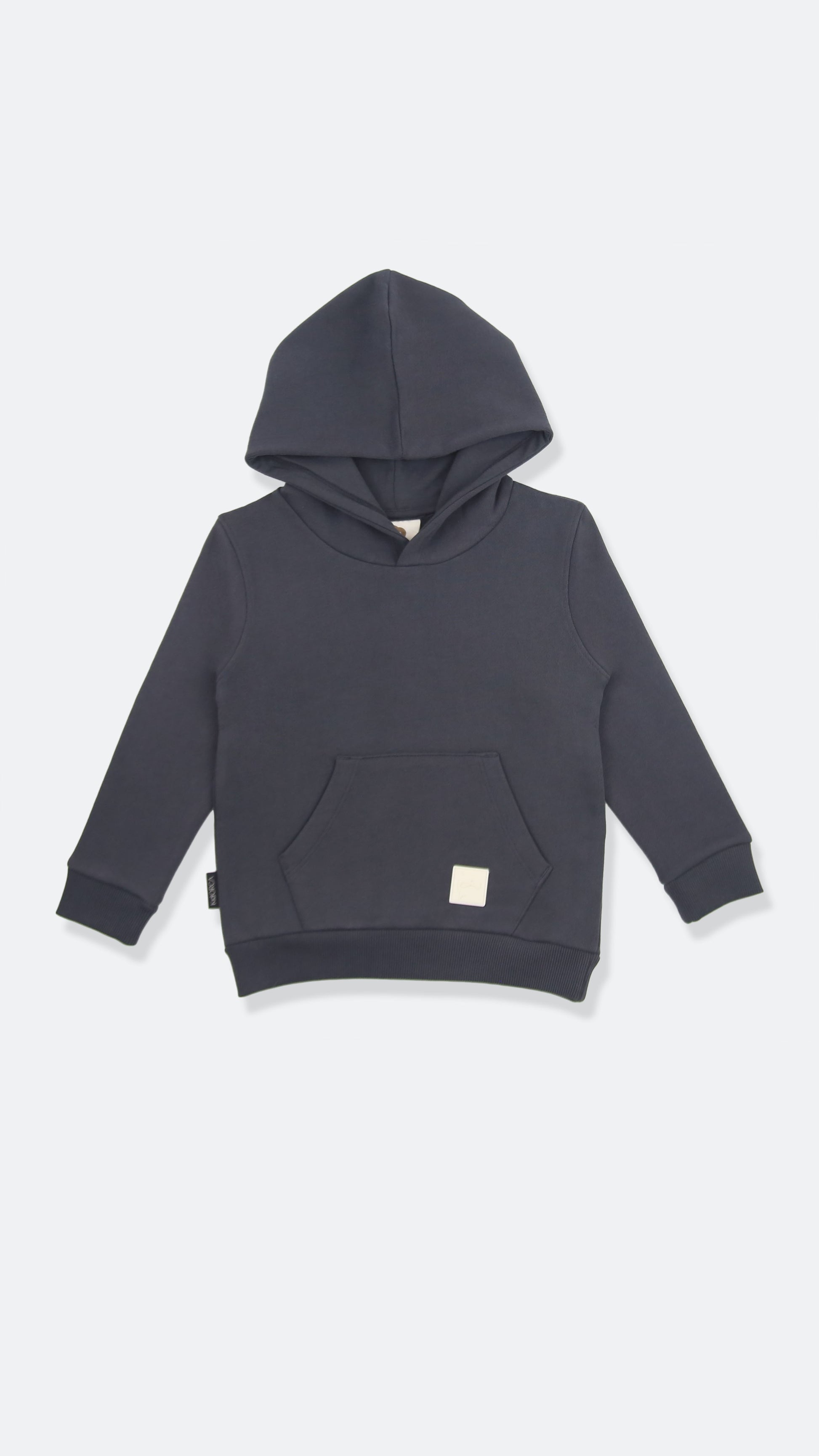 Organic brushed terry kids hoodie in lava color – front view