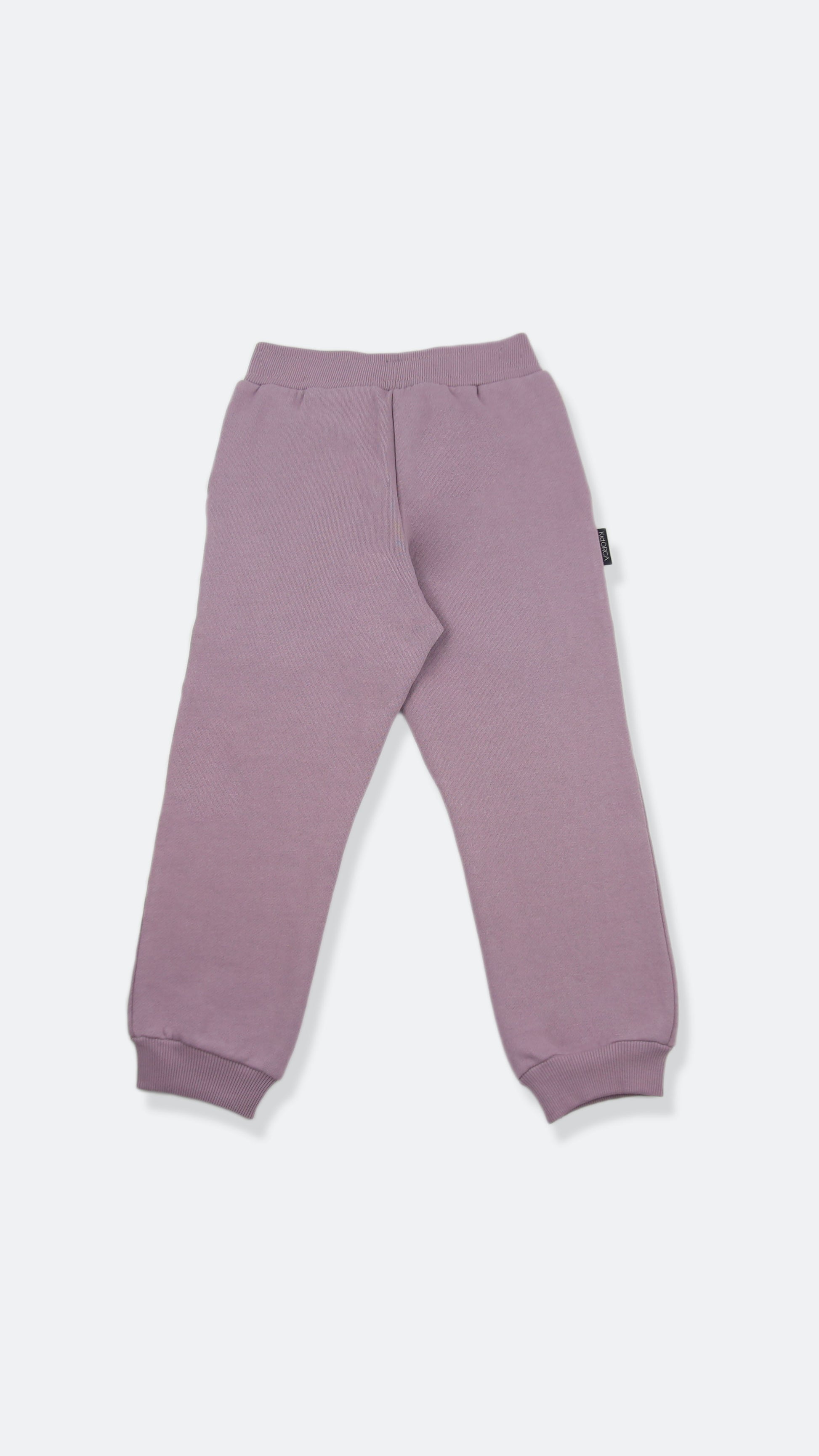 Organic brushed terry kids sweatpants in wheat color – back view