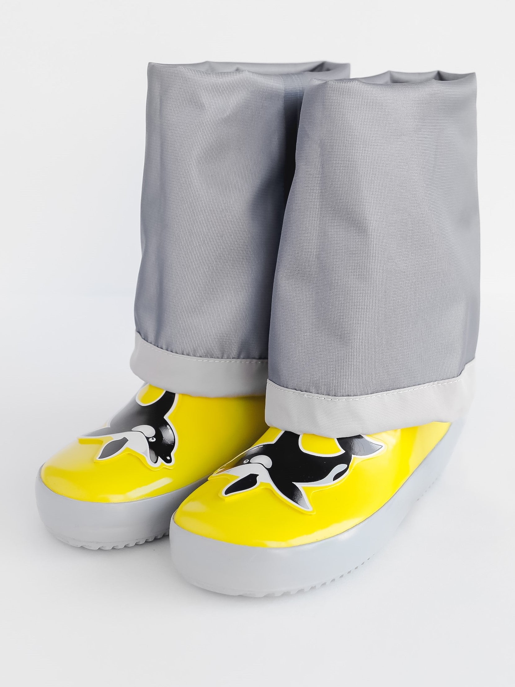 Close-up of waterproof rubber and non-slip sole – yellow rain waders