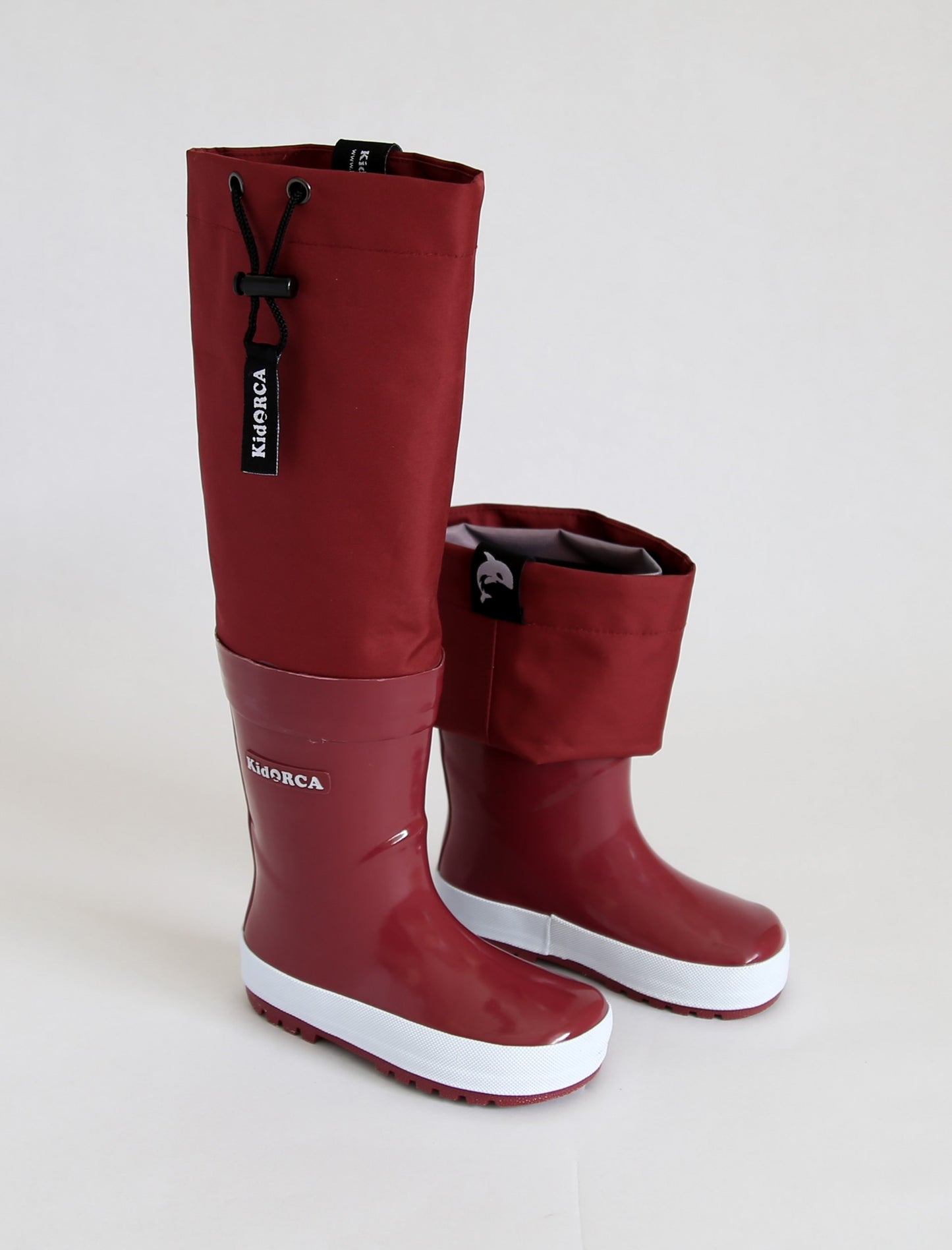 Kids merlot rain boots with above-knee waders – front view