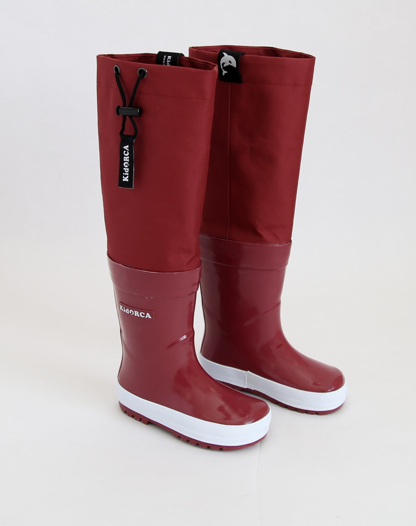 Kids merlot rain boots with above-knee waders – front view