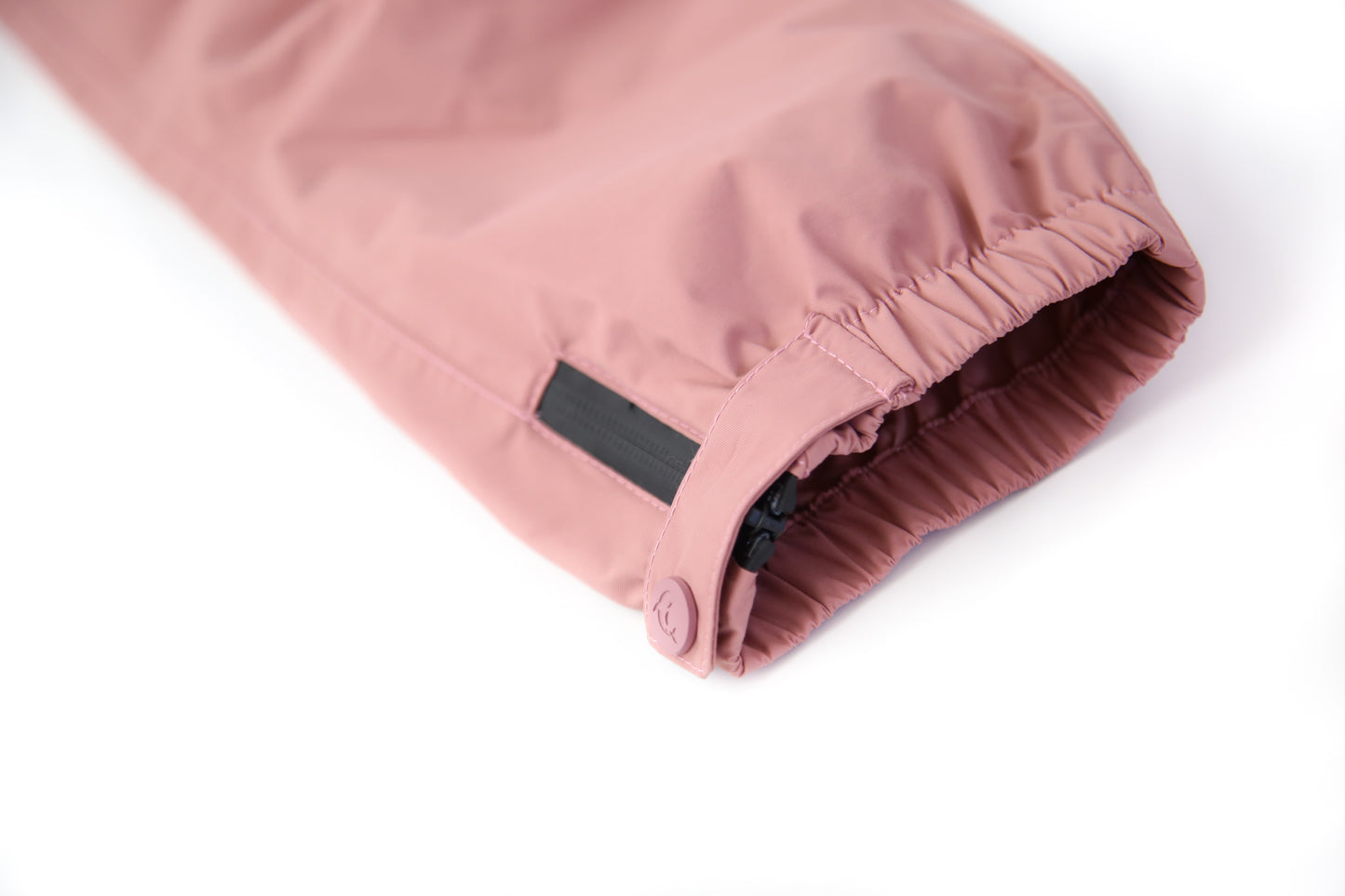 Ankle cuff detail – ash-rose waterproof rain pants