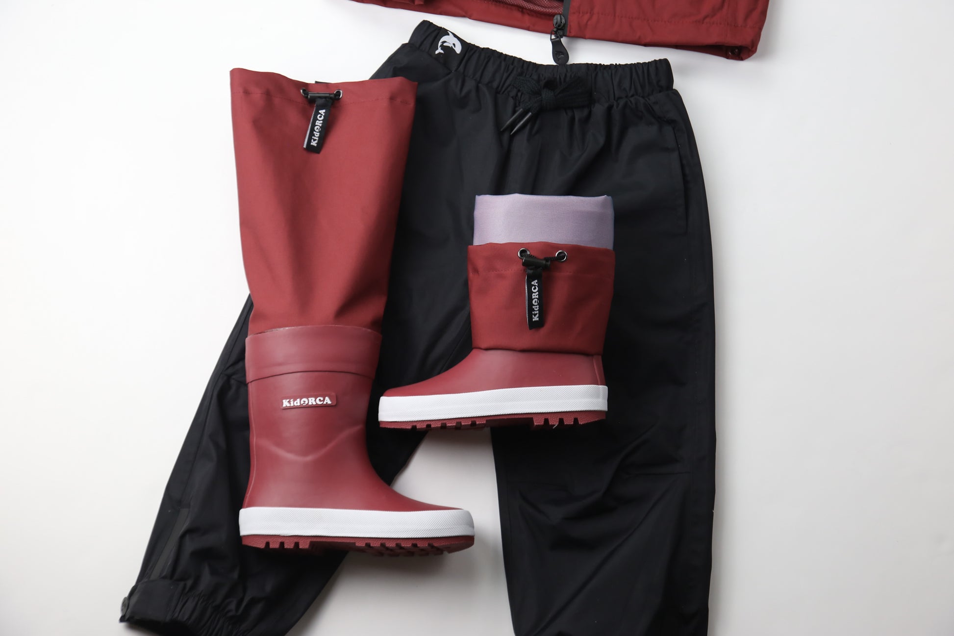 Close-up of waterproof rubber and non-slip tread – merlot rain boots waders
