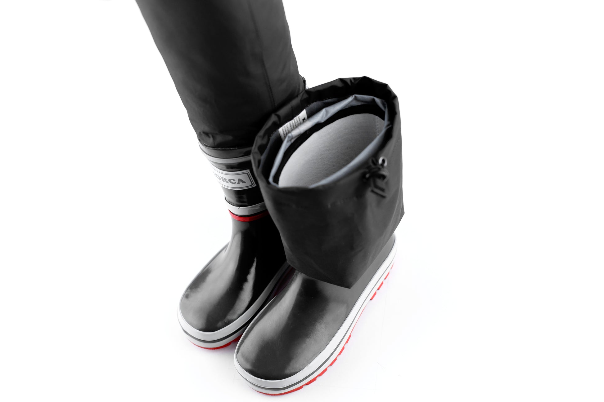 Close-up of waterproof rubber and non-slip sole – grey rain waders