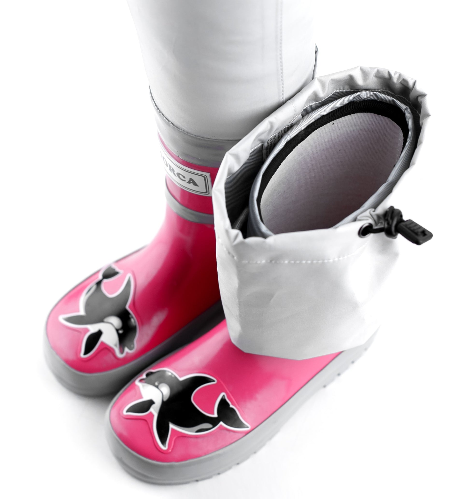 Close-up of boot material texture – pink waterproof rubber