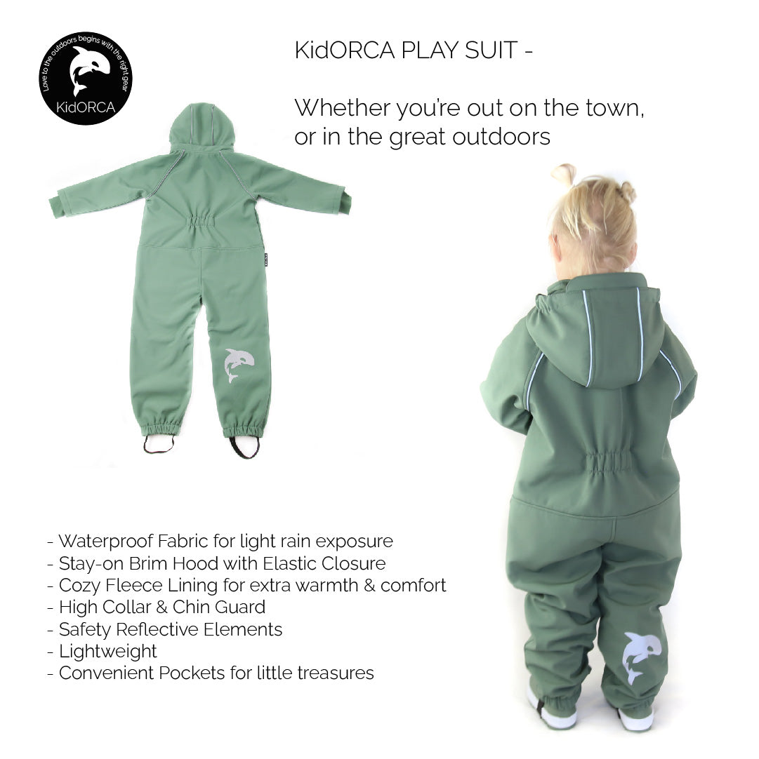 Child wearing olive play suit by KidORCA