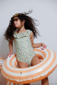 Girls Swimsuit - UPF 50+ Ruffle One-Piece - Evangelina Sage