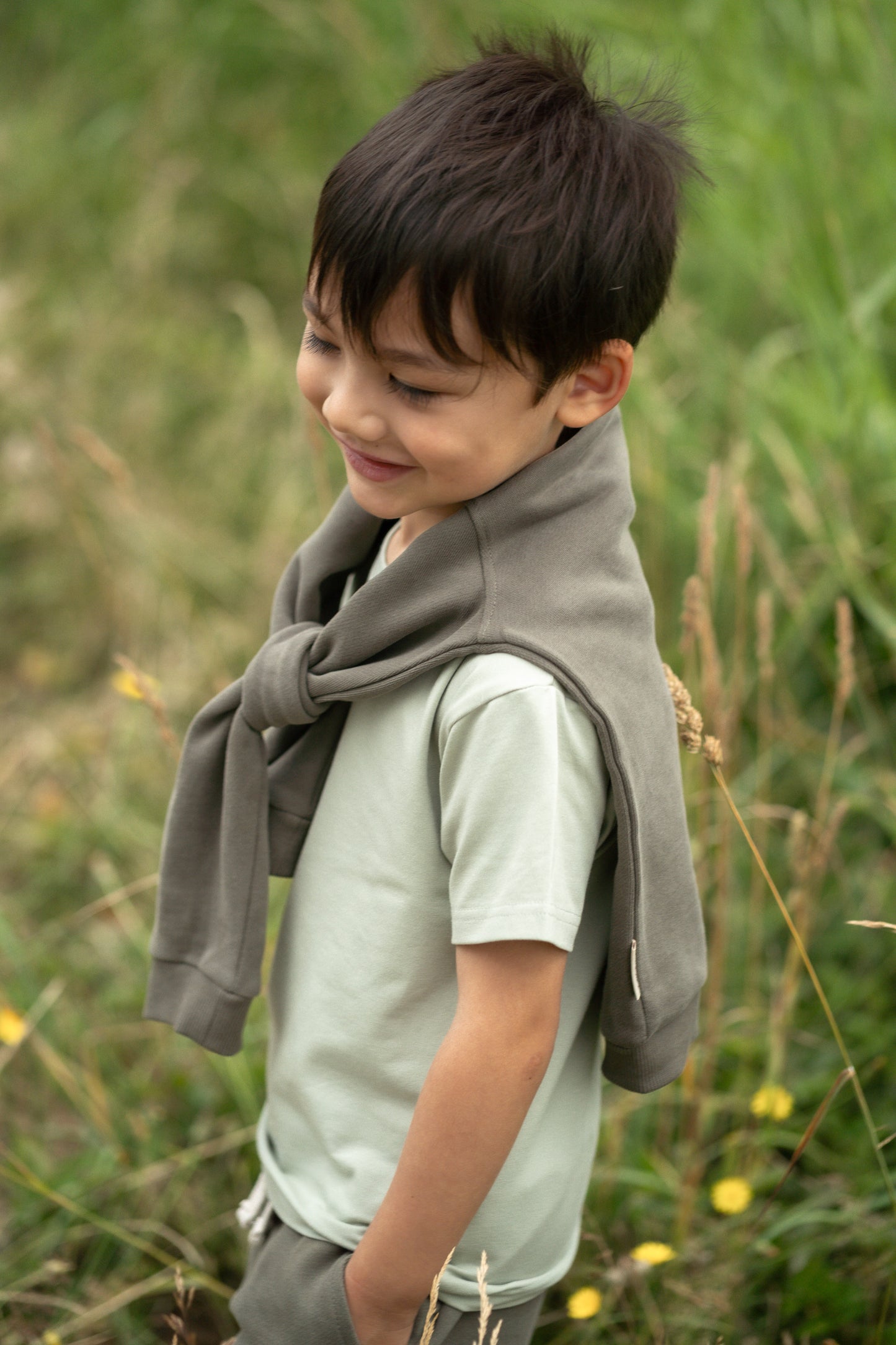 Kids Sweatshirt- Organic French Terry Cotton – Dusty Olive