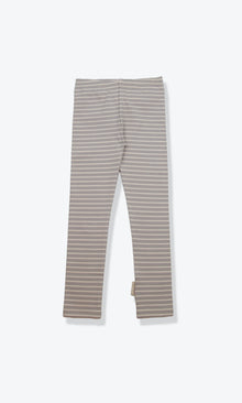 Organic striped extra‑long kids leggings in dove grey – front view