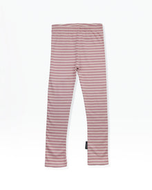 Organic striped extra‑long kids leggings in mauve – front view