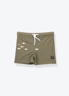 Girls swim boardie shorts Trout Kalamata print – front view