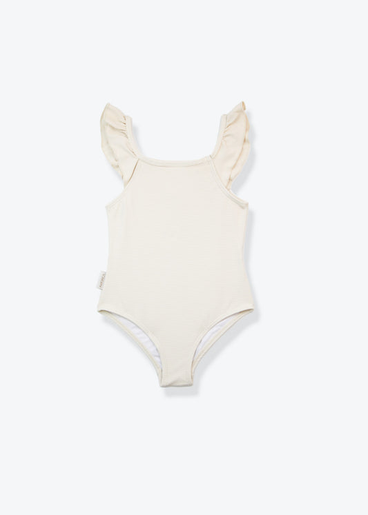 Girls waffle weave swimsuit almond variant – front view