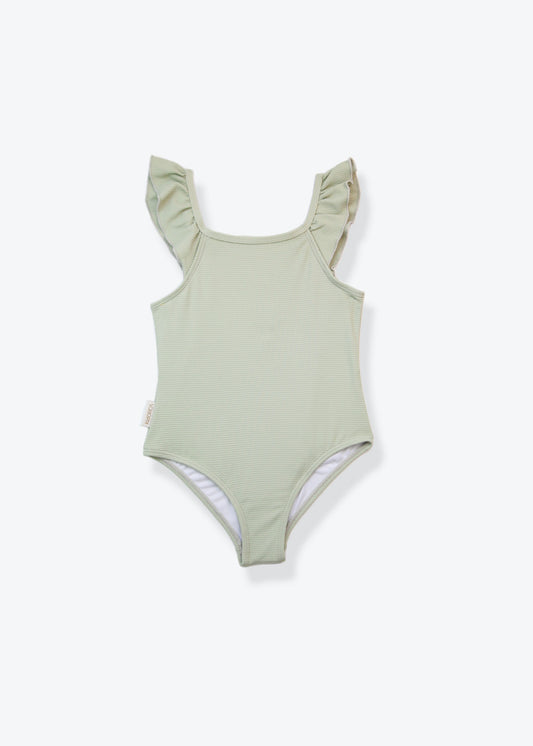 UPF 50+ Textured Ruffle One-Piece Swimsuit - Sage