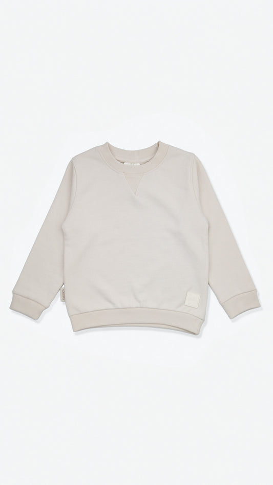 Organic french terry kids sweatshirt in oat color – front view