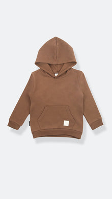 Organic french terry kids hoodie in fjord blue – front view