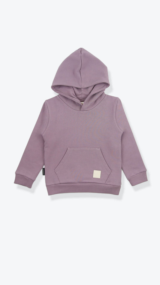 Organic french terry kids sweatshirt in elderberry color – front view