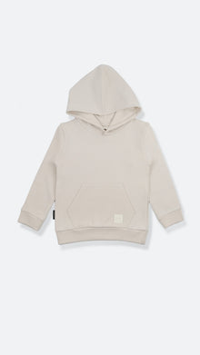 Organic french terry kids hoodie in oat color – front view