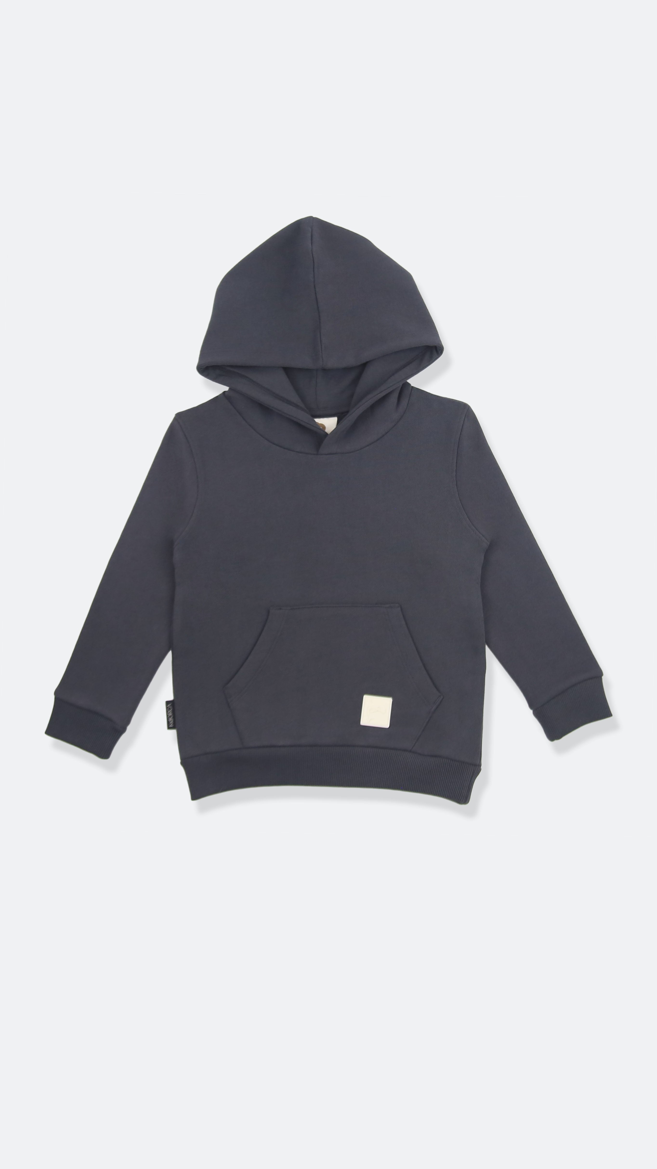 Organic brushed terry kids hoodie in lava color – front view