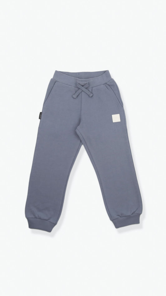 Organic french terry kids sweatpants in flint gray – front view