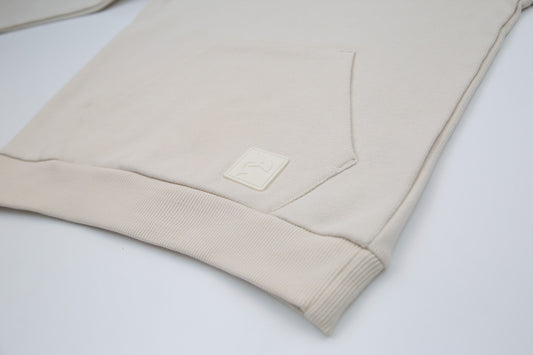 Close-up of french terry fabric on oat kids hoodie