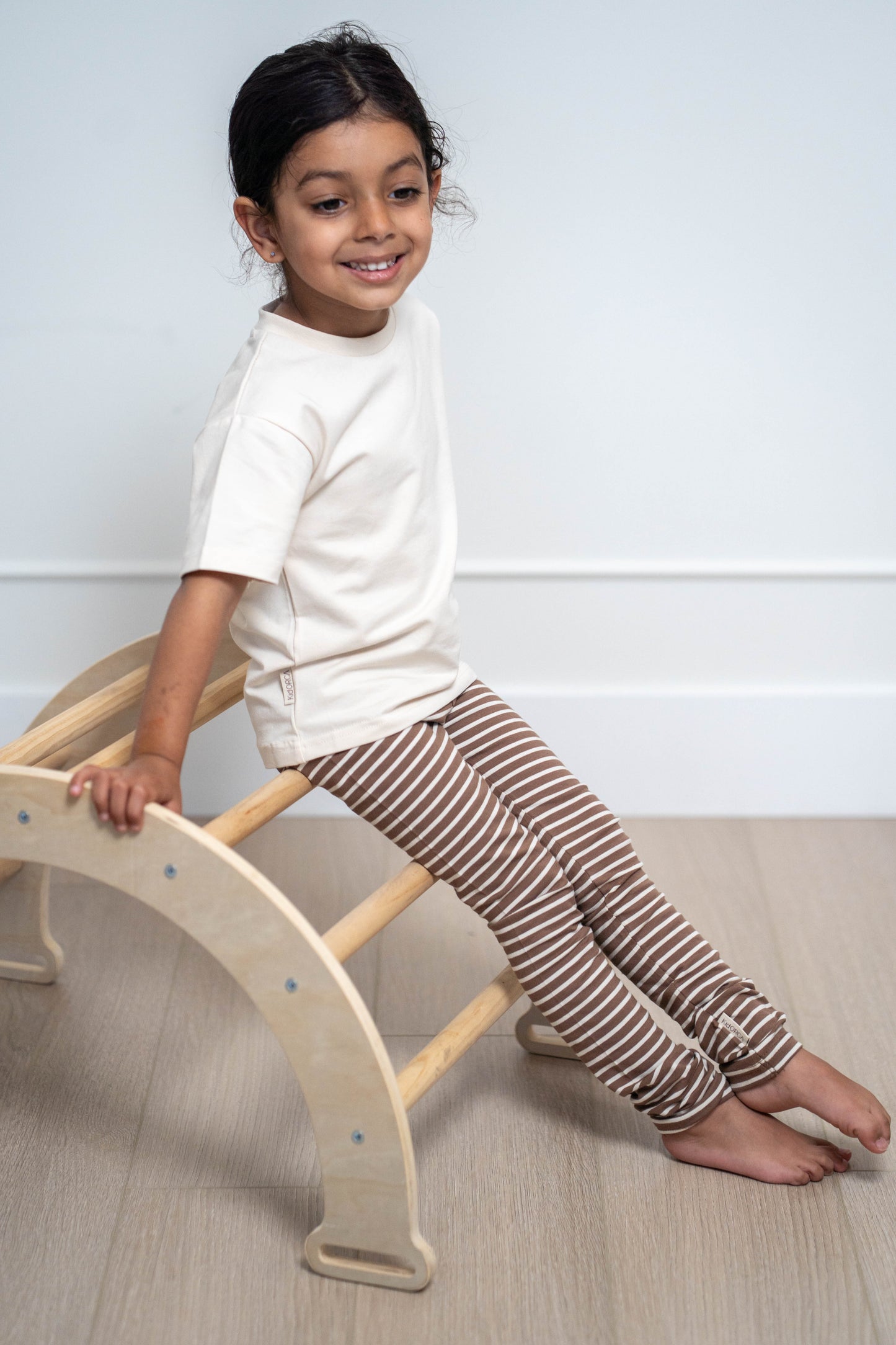 Kids Leggings – Organic Cotton – Stripe/Mocha