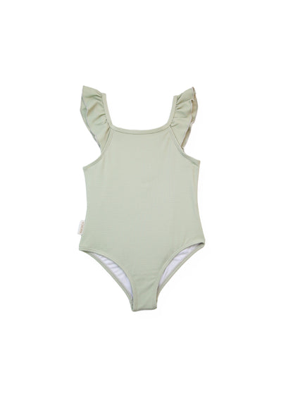 UPF 50+ Textured Ruffle One-Piece Swimsuit - Sage