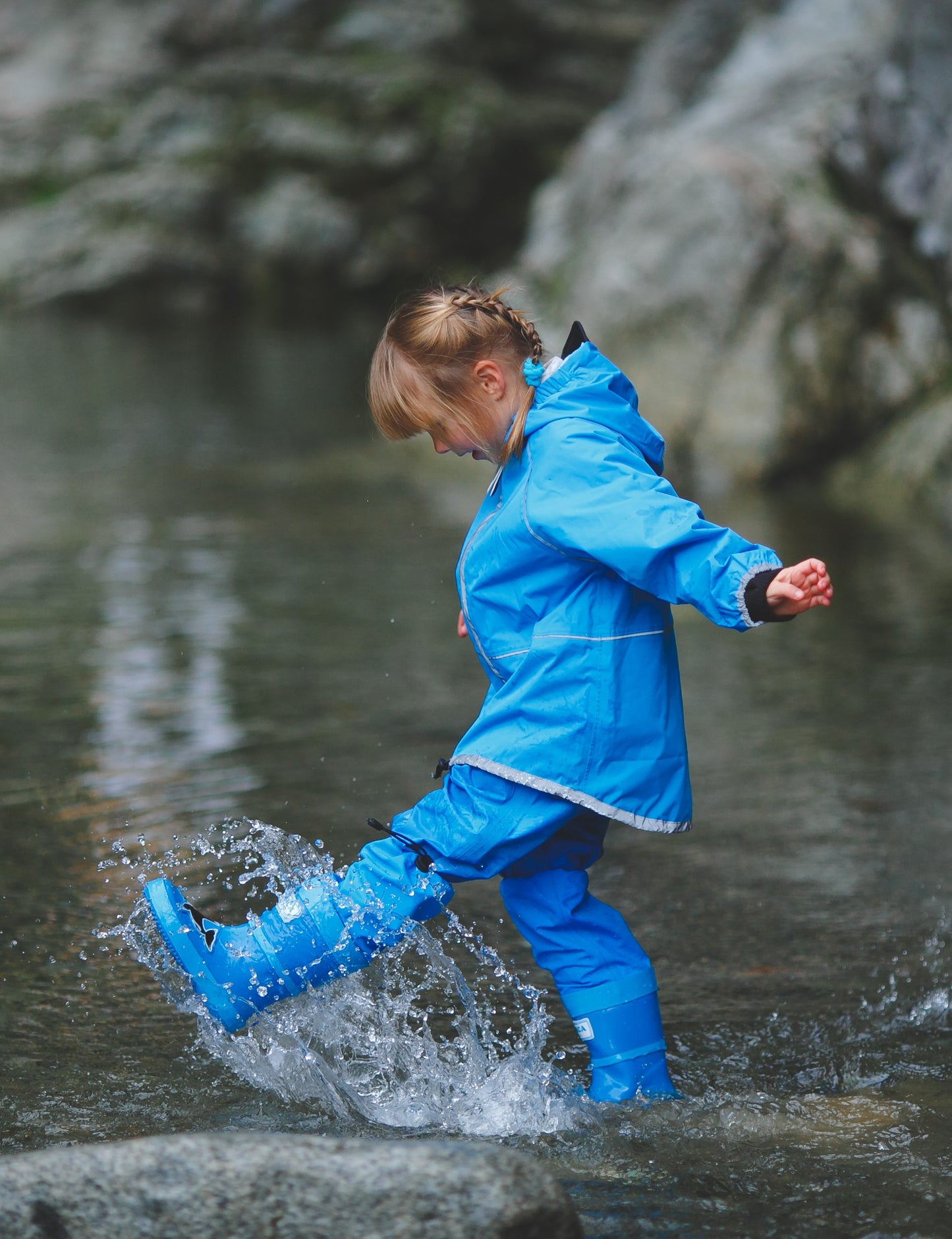 KidORCA Kids Rain Boots with Above Knee Waders _ Blue