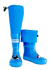Kids blue rain boots with above-knee waders – front view